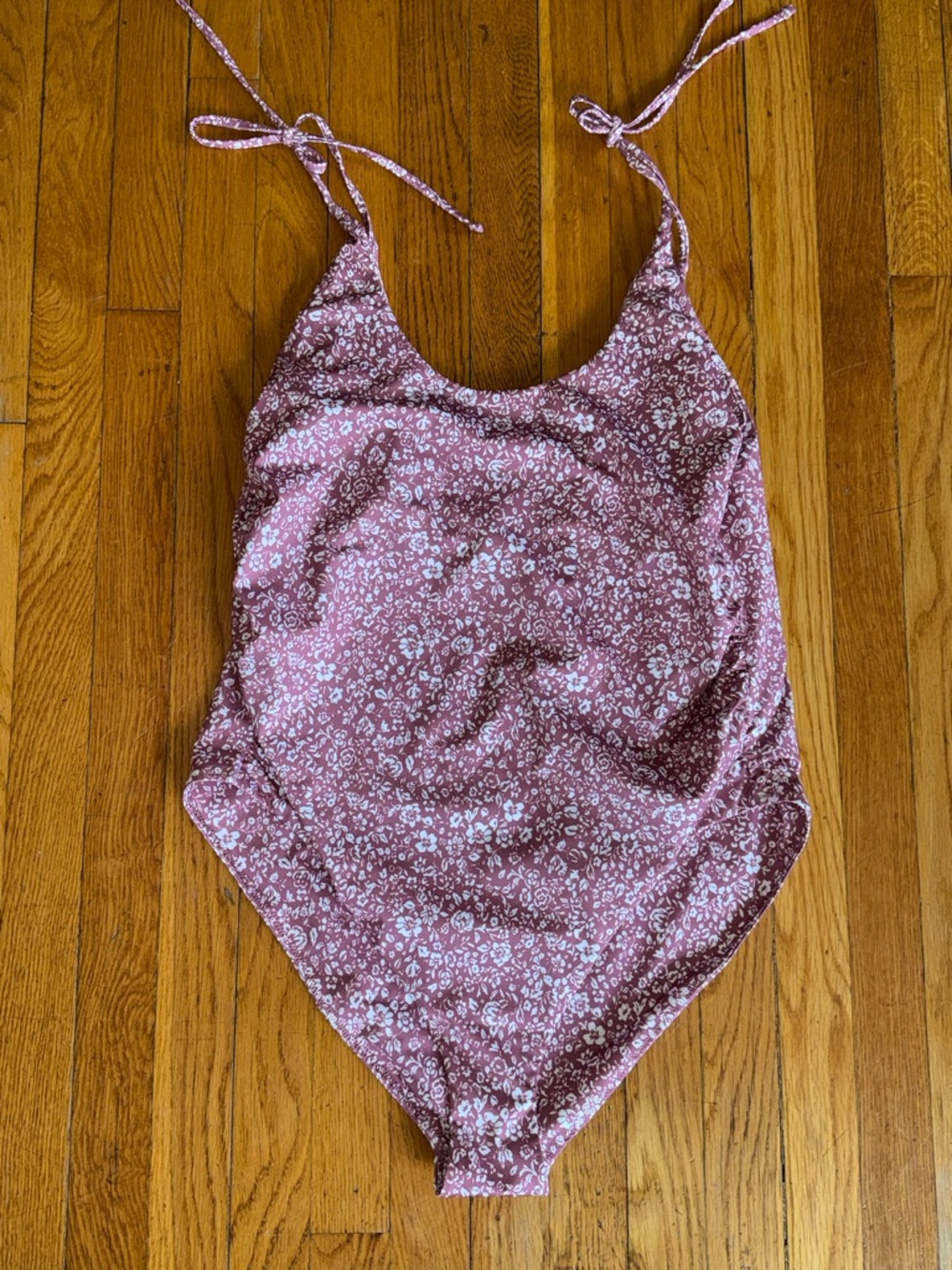 HATCH maternity Floral Tie-Shoulder One-Piece Swimsuit in Dusty Rose floral XL
